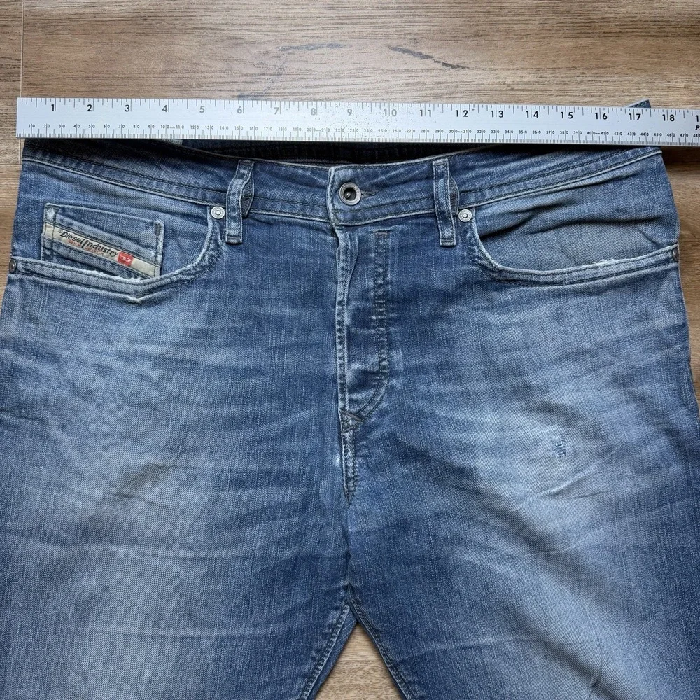 Diesel Buster Jeans Men 34x30 Blue Slim Tapered Stretch Destroyed Rock 0853R